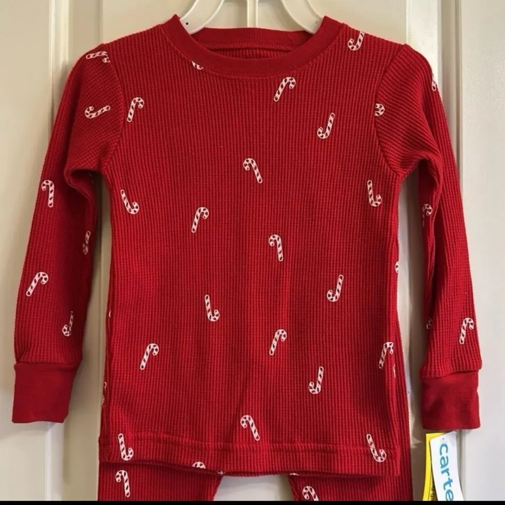 Carter’s Thermal Pajama Set NEW Red Candy Cane Christmas 2pc Set Size 24M